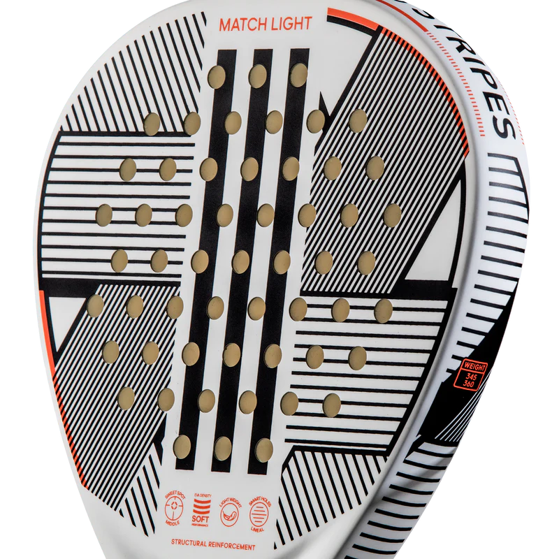 adidas Match Light 3.3 padel racket face close up showing round shape and large sweet spot, designed for beginner players
