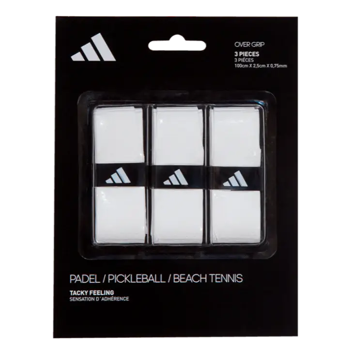 adidas overgrip in white for padel, pickleball and beach teannis. 3 in a pack