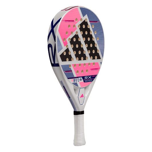 adidas rx series light 2026 padel racket angled view highlighting lightweight frame and colourful surface design.