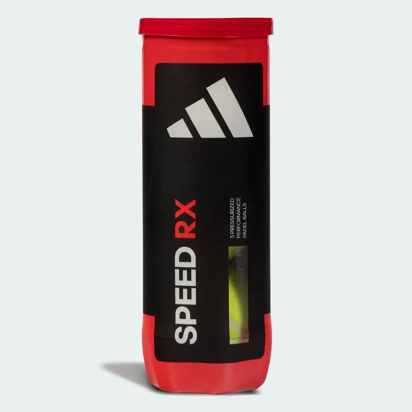 adidas RX speed padel balls, 1 tube with 3 balls. Black and red tubes with adidas logo.