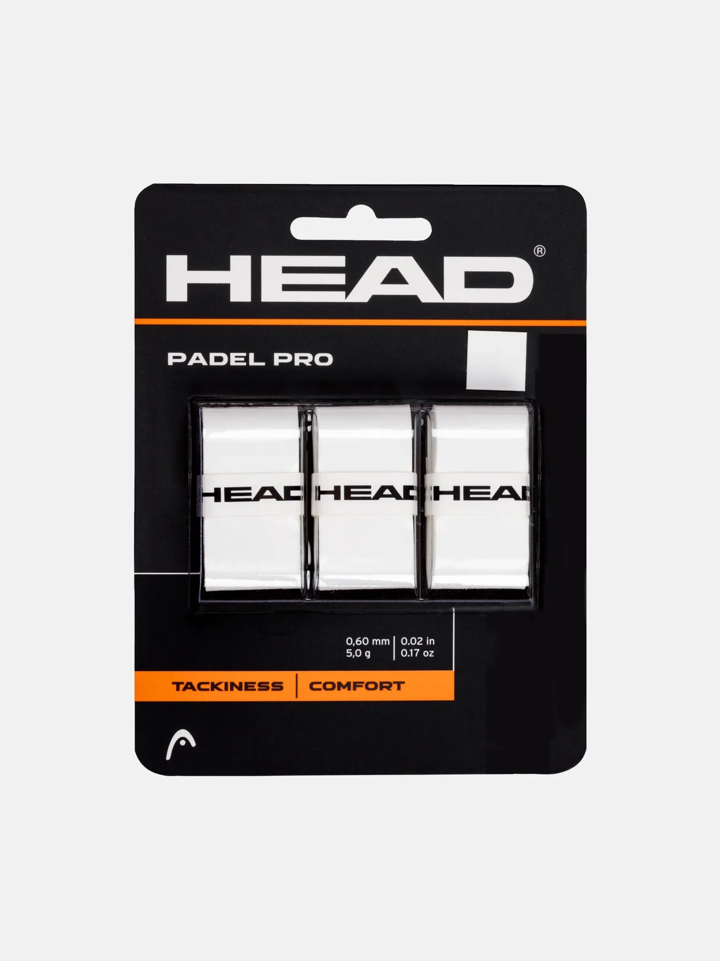 Head padel pro white overgrip front packaging view showing three grips for comfort and tackiness, designed for all level players
