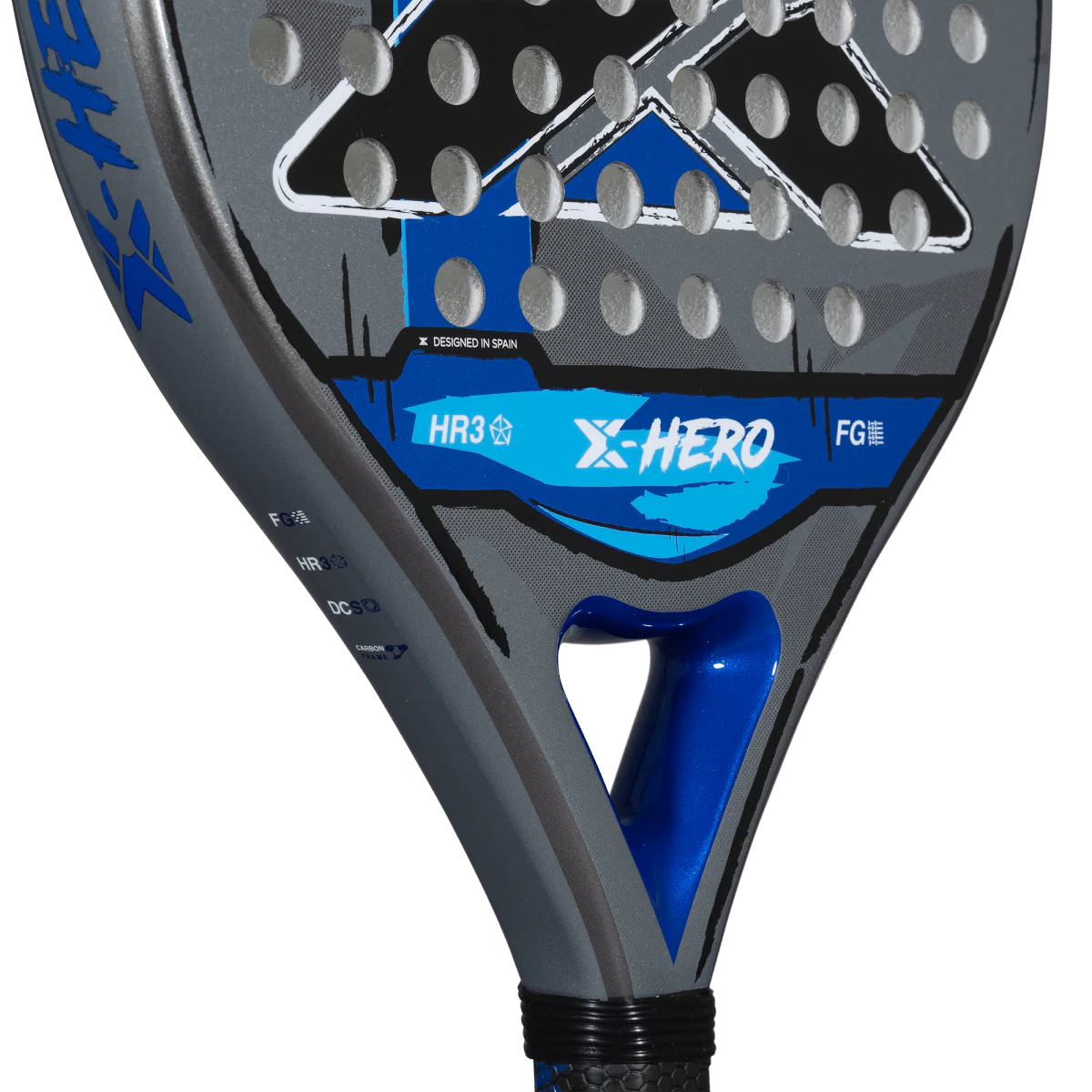 Nox X Hero Blue padel racket throat detail showing bridge and HR3 core, designed for beginner players