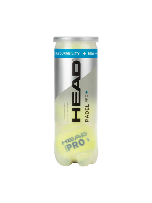 One single tube of HEAD Pro+ padel tennis control balls, 3 balls in total. front view