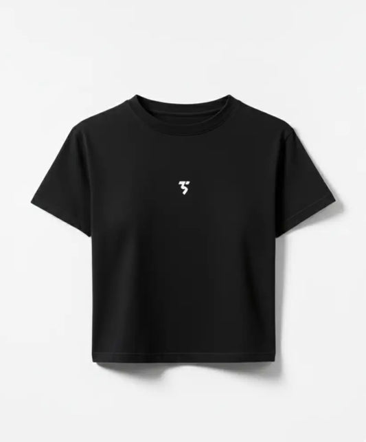 Third Shot women’s cropped cotton tee in black front view showing clean cropped fit, designed for all level players
