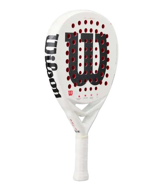 Wilson Bela LS V3 2025 padel racket angled side view showing hybrid shape and head heavy balance, designed for intermediate players.