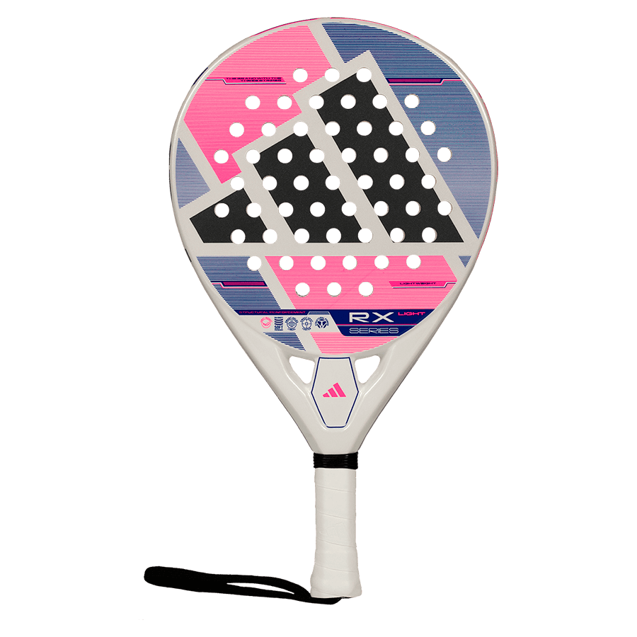 adidas RX Series Light Padel Racket. Pink in colour with adidas logo branding.