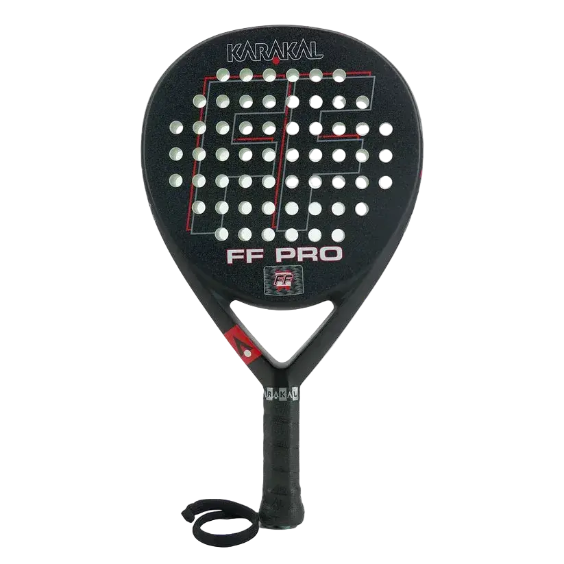 Karakal FF PRO 375 padel racket front view, black matte control focused design, designed for advanced players.