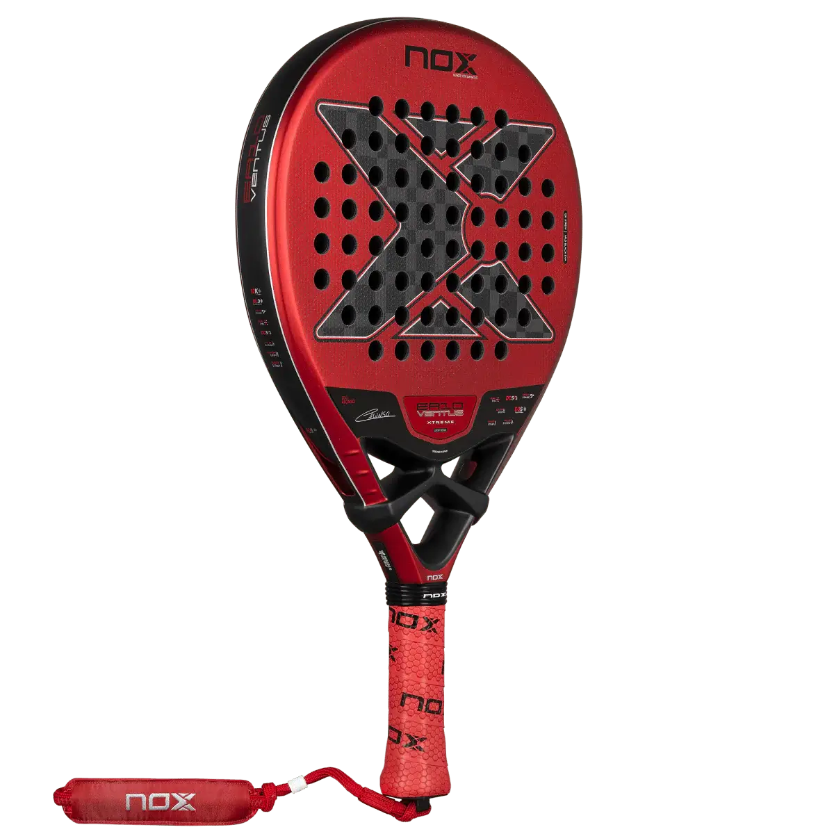 Nox EA10 Ventus Hybrid 12K Xtrem 2026 by Edu Alonso Padel Racket in red with a black X branding on the face.