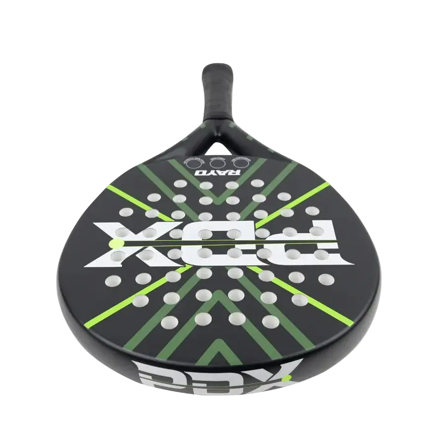 PDX Rayo beginner padel racket face view showing round shape and large sweet spot, designed for beginner players