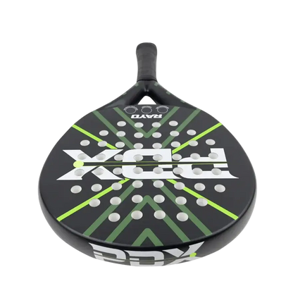 PDX Rayo beginner padel racket face view showing round shape and large sweet spot, designed for beginner players