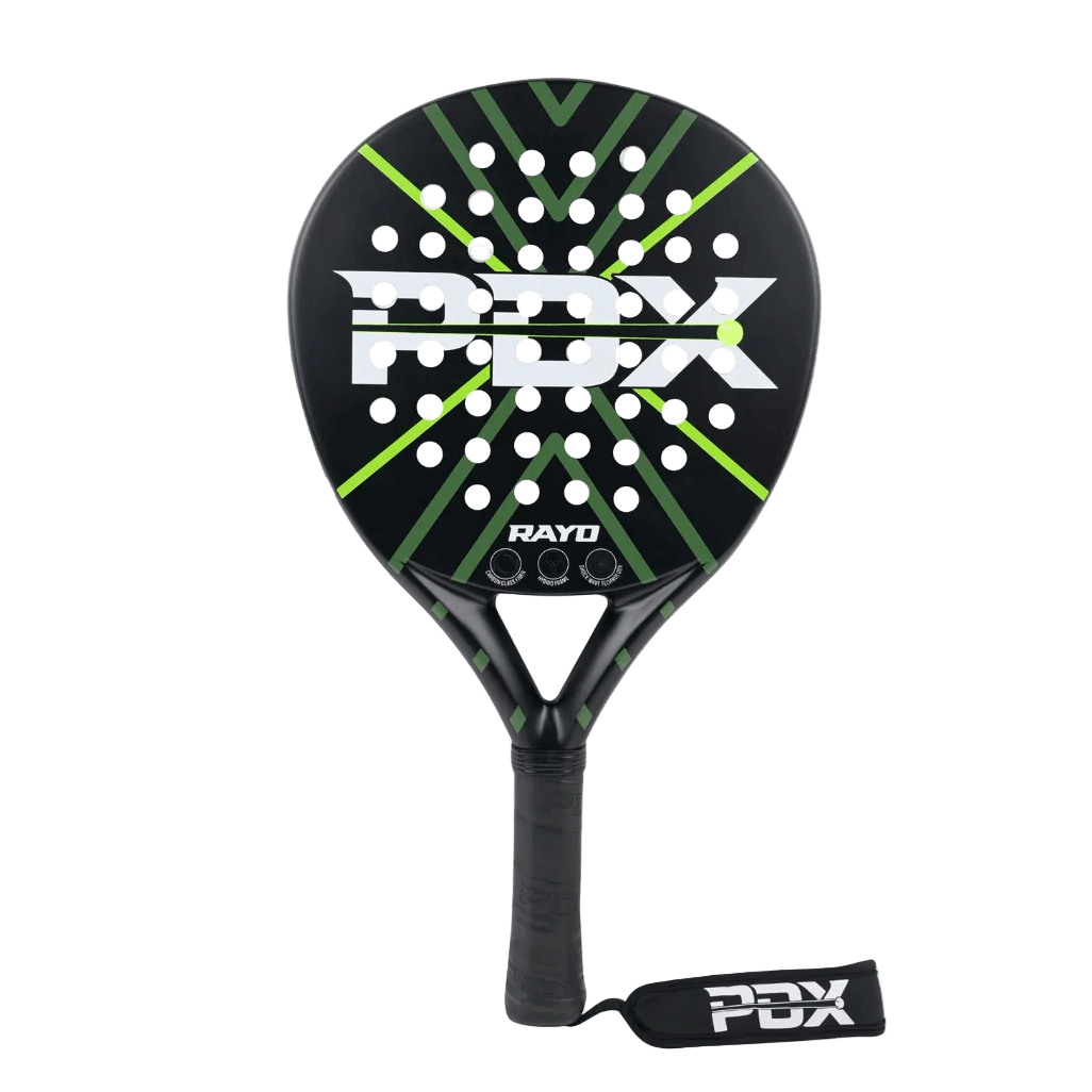 PDX Rayo beginner padel racket full front view with round shape and medium balance, designed for beginner players