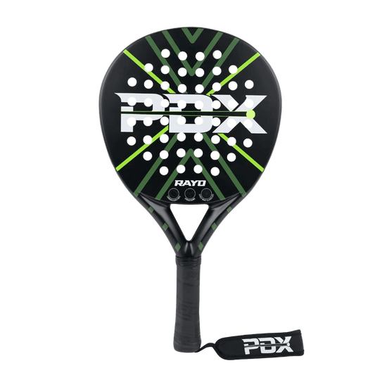 PDX Rayo beginner padel racket full front view with round shape and medium balance, designed for beginner players