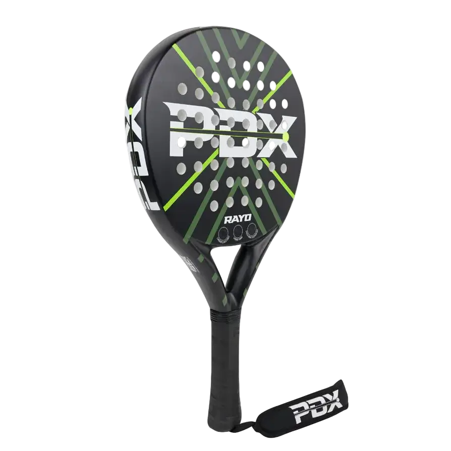 PDX Rayo beginner padel racket angled front view with fibreglass face and control design, designed for beginner players