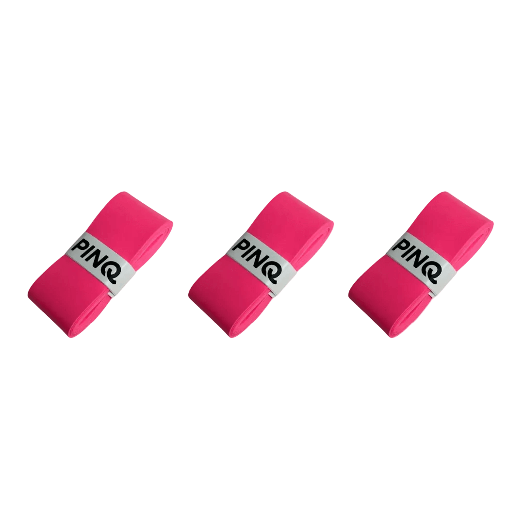 PINQ pink padel overgrips triple pack, bright pink colour, high grip comfort overwraps for padel rackets.