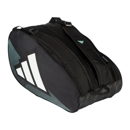 Adidas Control 2026 padel racket bag angled view showing dual compartments and carry handles