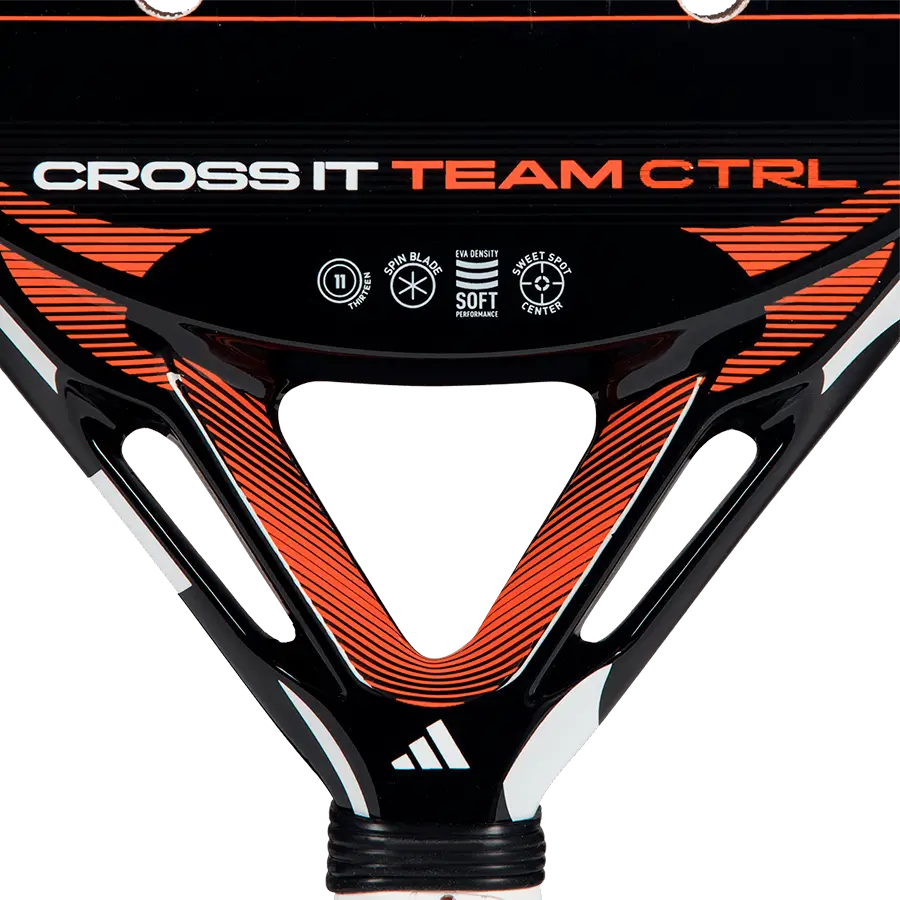 adidas Cross IT Team CTRL 2026 padel racket throat detail highlighting reinforced bridge for stability