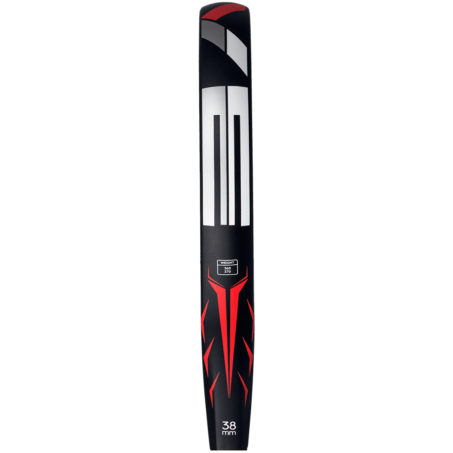 adidas drive black 2026 padel racket side profile showing 38 mm frame and bold red graphics designed for beginner players.