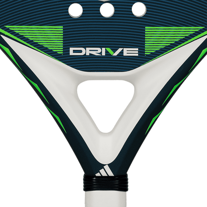 adidas drive blue 2026 padel racket close up of neck and throat showing drive branding designed for beginner players.