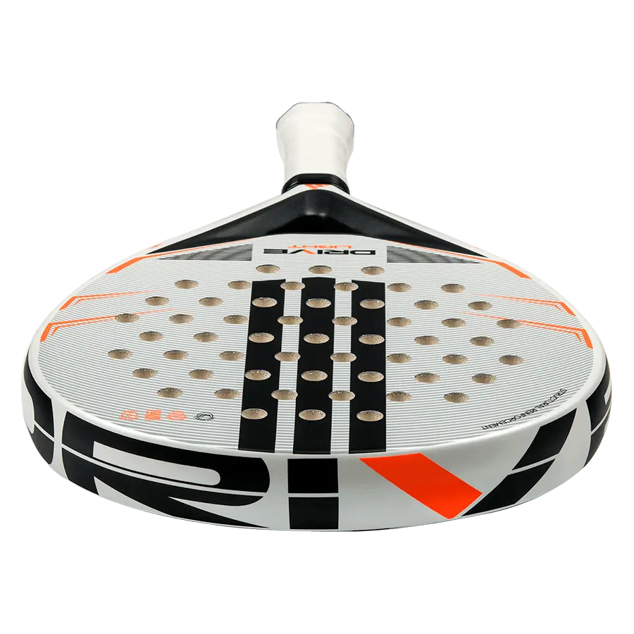adidas drive light 2026 padel racket face close up, soft fiberglass surface for control and comfort, designed for beginner players