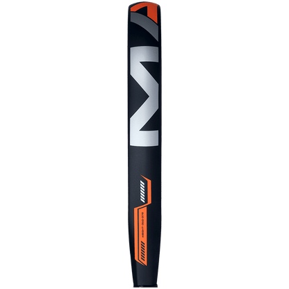 Side profile of Adidas Match 2026 padel racket in black and orange showing frame thickness, designed for beginner players