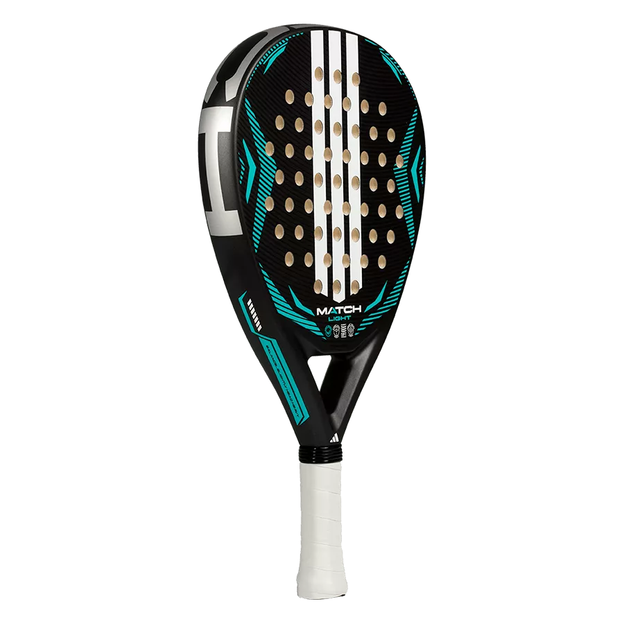 adidas Match Light 2026 padel racket angled front view, balanced lightweight frame with large sweet spot, designed for beginner players.
