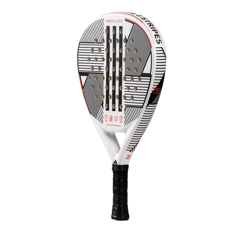 adidas Match Light 3.3 padel racket alternate front angle showing sweet spot and hole pattern, designed for beginner players