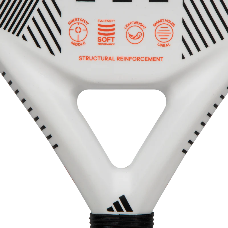 adidas Match Light 3.3 padel racket throat detail with structural reinforcement and soft performance core, designed for beginner players