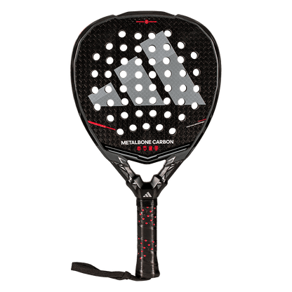 Front view of the Adidas Metalbone Carbon 2026 padel racket with carbon face and adidas logo pattern, designed for advanced players.