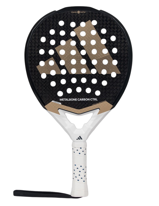 Front view of the Adidas Metalbone Carbon CTRL 3.4 2025 padel racket in black and gold, designed for advanced control-focused players.