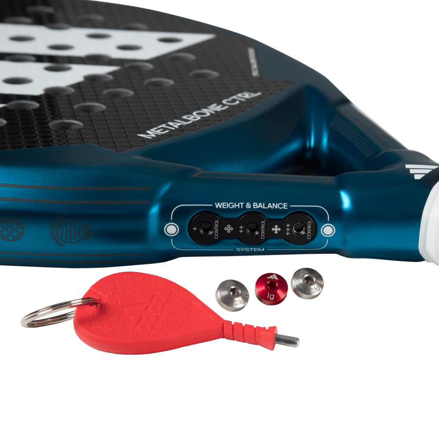 Adidas Metalbone CTRL 3.3 padel racket weight system accessories including tool and weights, designed for advanced players