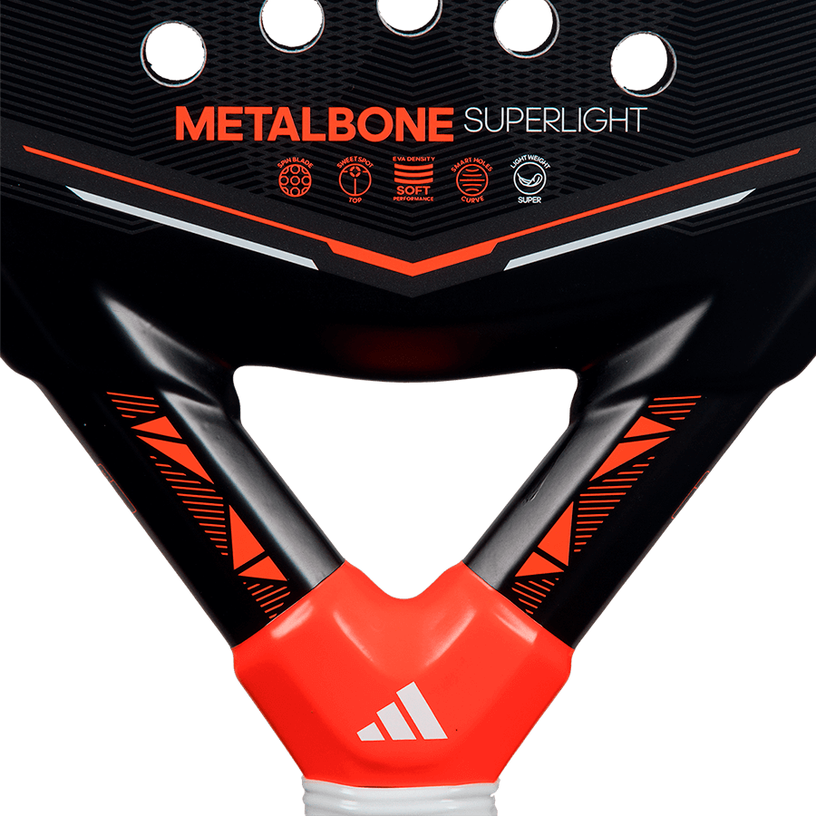 adidas Metalbone Superlight 2026 padel racket neck close up view, designed for beginner players.