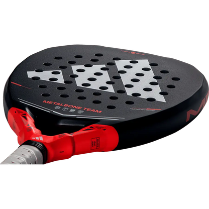 Close up of Adidas Metalbone Team 2026 padel racket face showing textured surface for spin and control, designed for intermediate players
