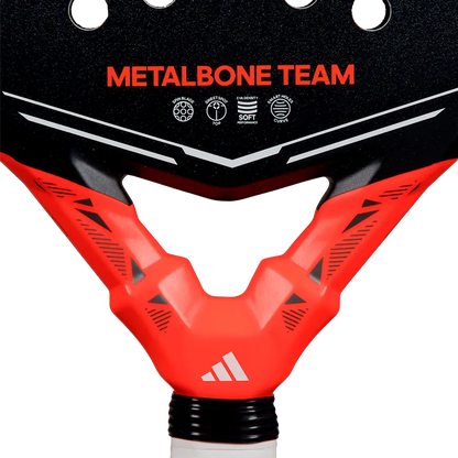 Adidas Metalbone Team 2026 padel racket throat detail highlighting structural reinforcement and control, designed for intermediate players
