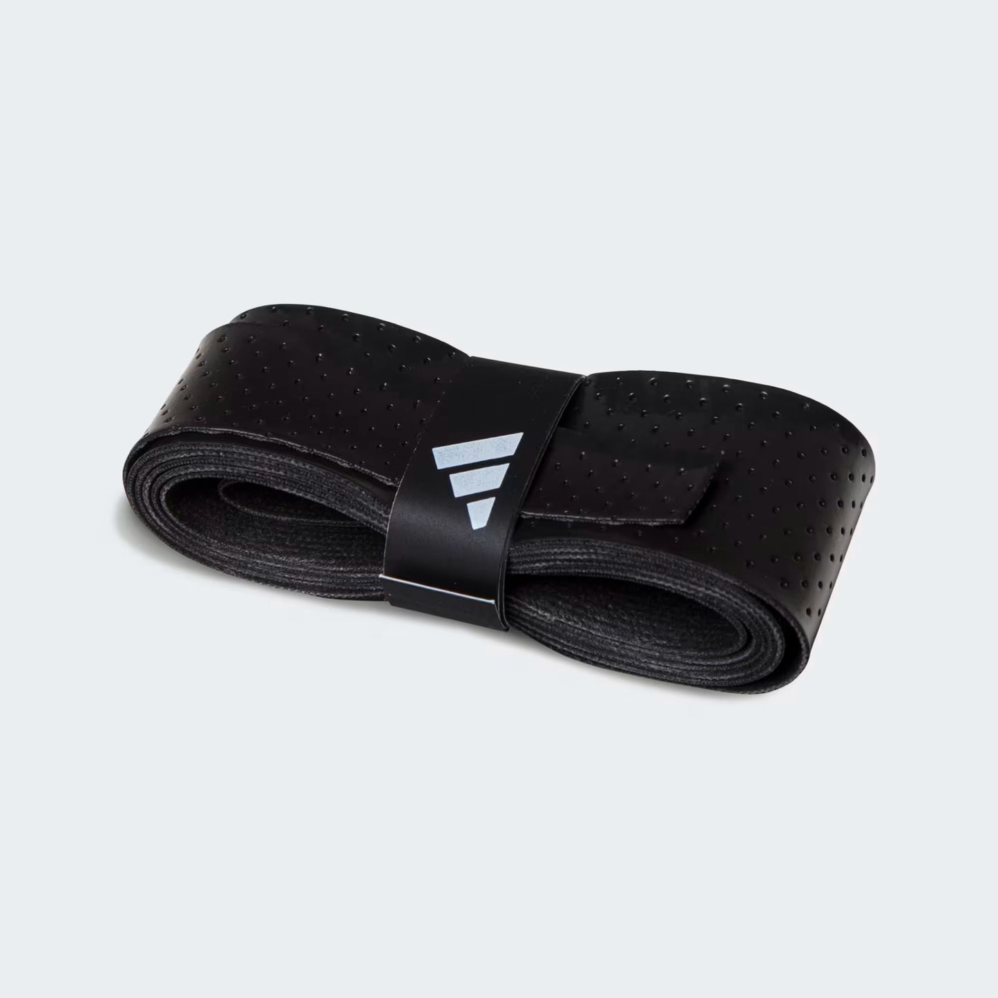 Close up image of a single Adidas padel tennis overgrip. Black on a white background