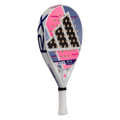 adidas rx series light 2026 padel racket angled view highlighting lightweight frame and colourful surface design.