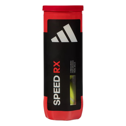 adidas Speed RX padel balls front view, black and red tube showing Speed RX branding. 1 tube 3 balls.