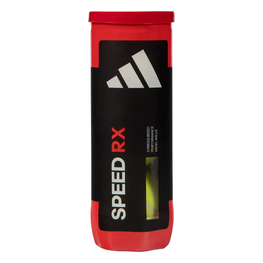 adidas Speed RX padel balls front view, black and red tube showing Speed RX branding.