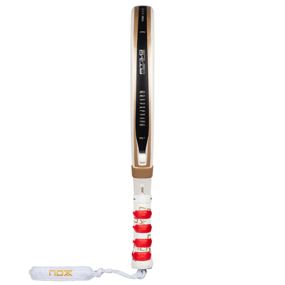 NOX AT10 Luxury Genius 12K Alum XTREM 2026 padel racket thin side view, gold edge design, designed for advanced players.