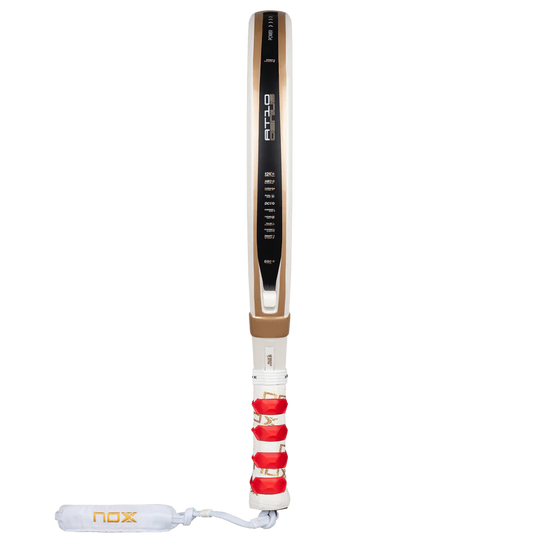 NOX AT10 Luxury Genius 12K Alum XTREM 2026 padel racket thin side view, gold edge design, designed for advanced players.