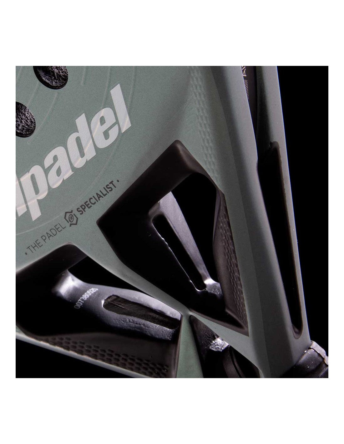 Close up of the Bullpadel Hack 04 26 showing the reinforced bridge and branding logo, designed for advanced players.