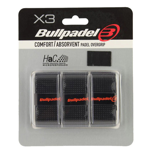 black pack of three bull padel padel overgrips. Comfort model in a sealed package.