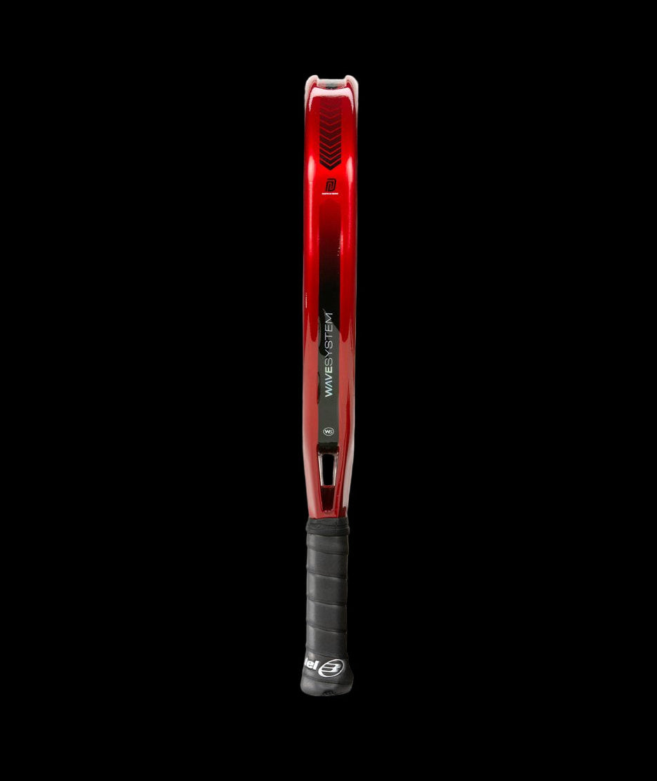 bullpadel xplo comfort 25 padel racket vertical side profile showing wavesystem construction designed for advanced players.
