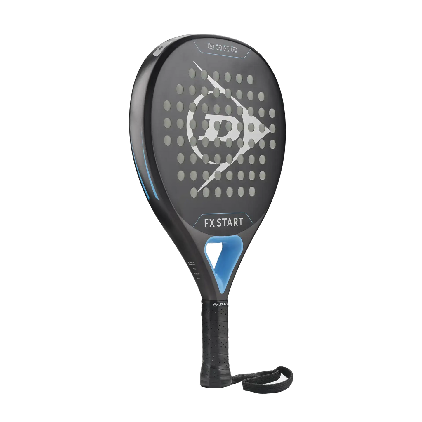 Dunlop FX Start 2026 padel racket angled face view highlighting forgiving design and easy handling, designed for beginner players