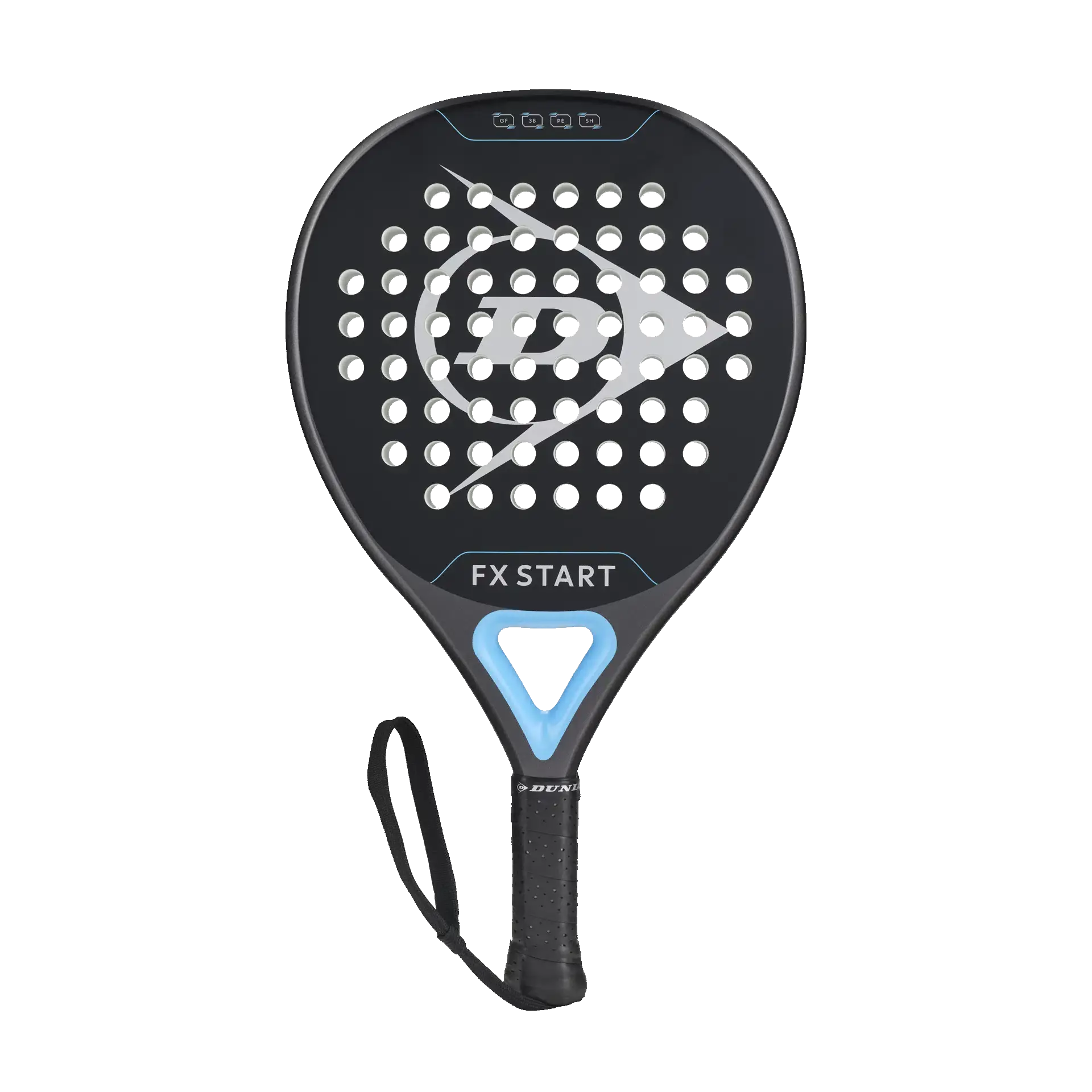 Dunlop FX Start 2026 padel racket front view, oversized round shape with large sweet spot, designed for beginner players