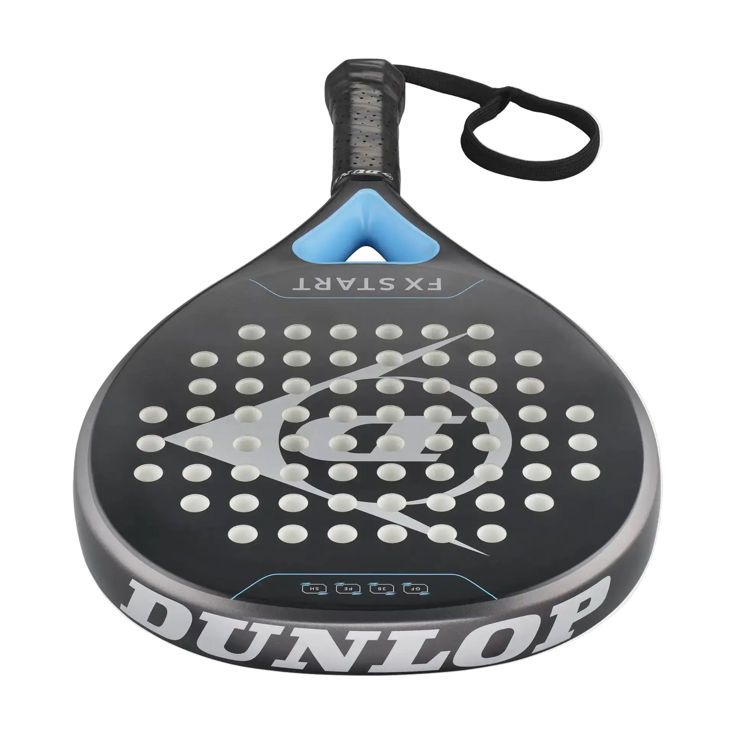 Dunlop FX Start 2026 padel racket top angle showing rounded head shape and balanced construction, designed for beginner players