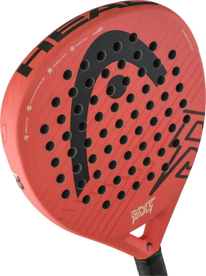 HEAD Bolt 2026 padel racket close up face texture and drilling pattern, designed for beginner players