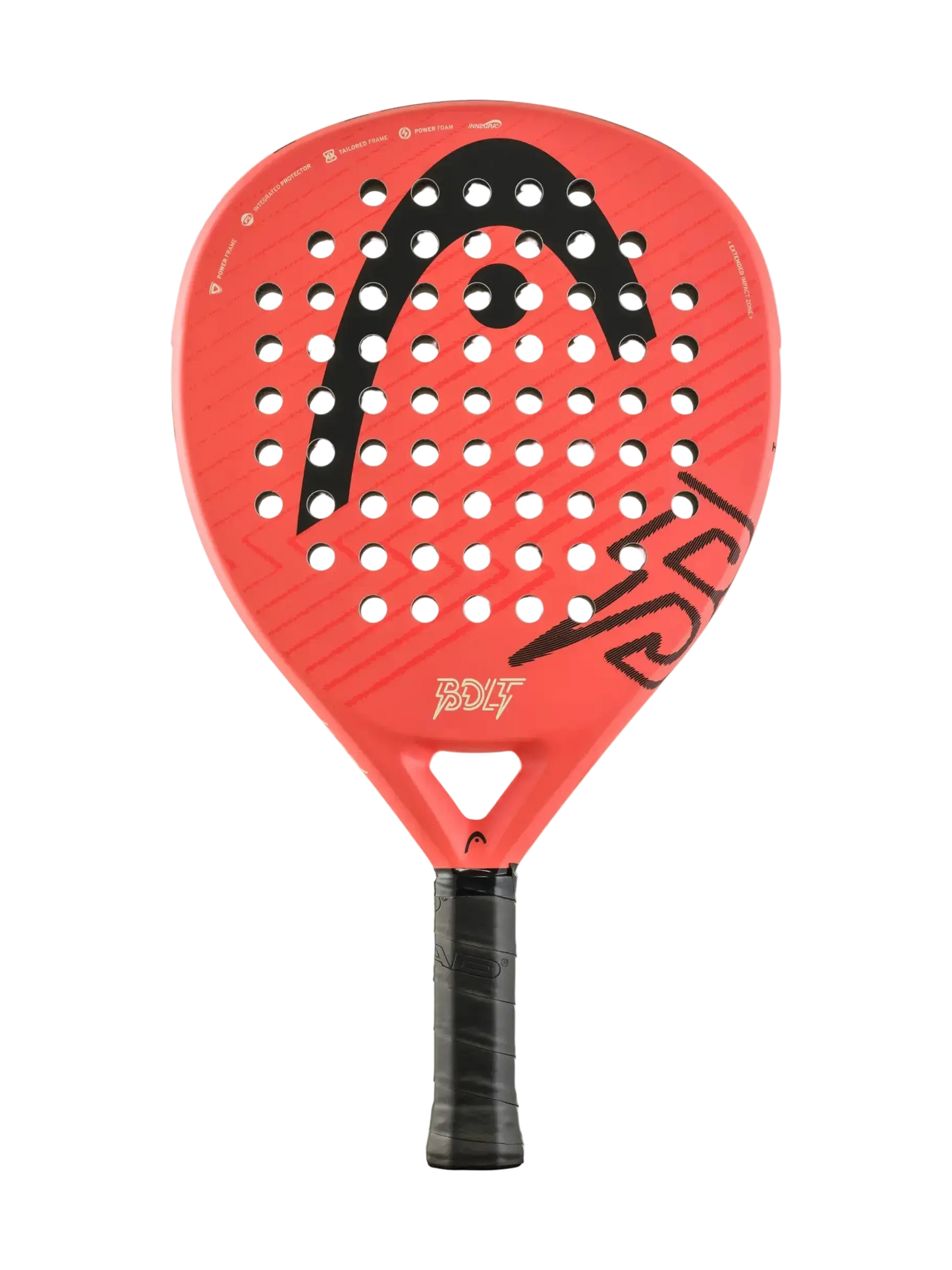HEAD Bolt 2026 padel racket front view orange face and hole pattern, designed for beginner players