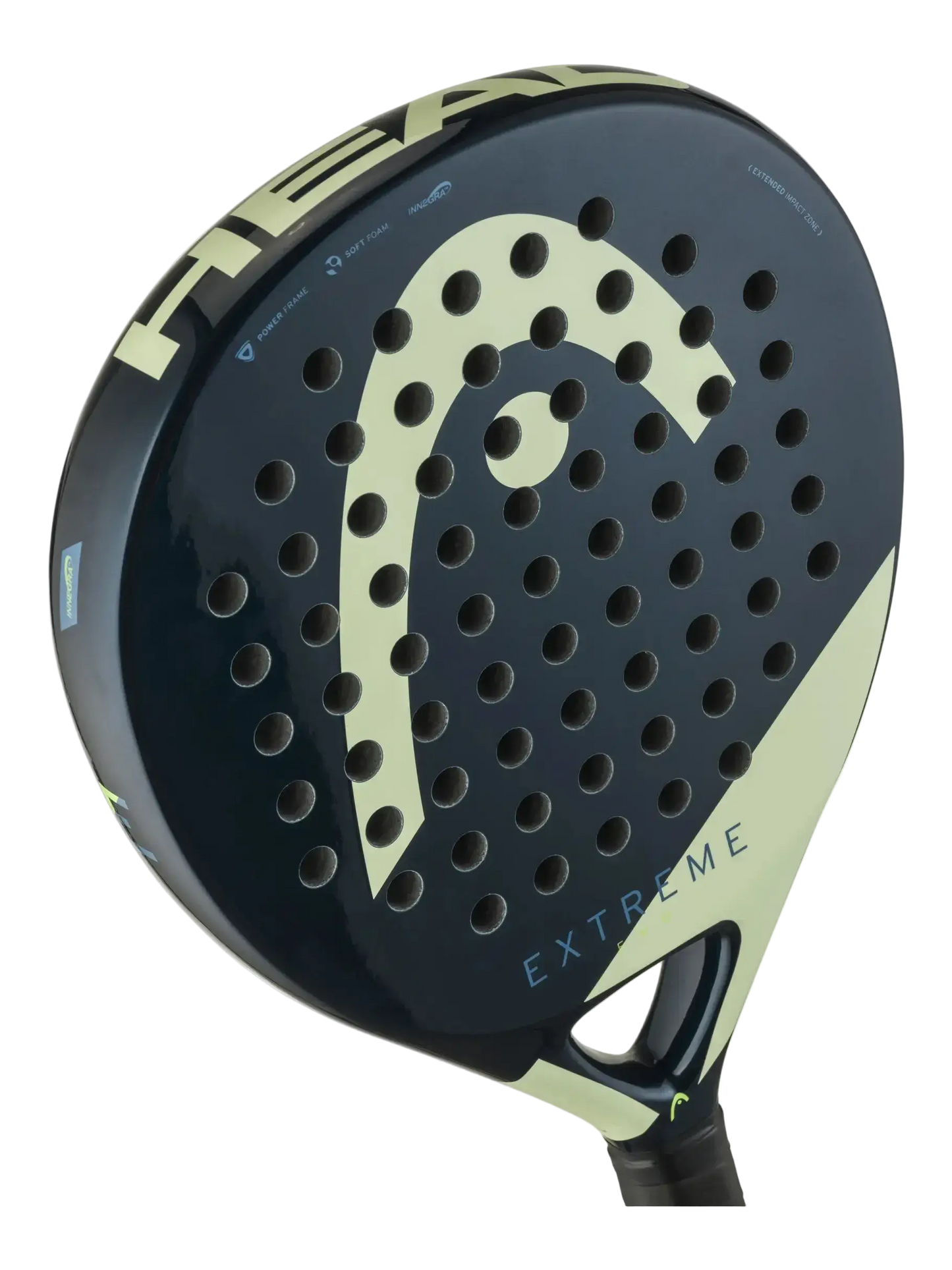 Angled view of Head Evo Extreme 2025 padel racket highlighting face and frame detail, designed for intermediate players
