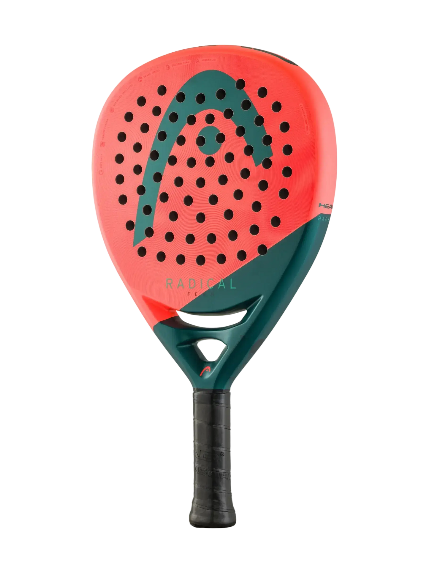 HEAD Radical Team 2026 padel racket side view, 38mm beam with low balance for control and comfort, designed for intermediate players