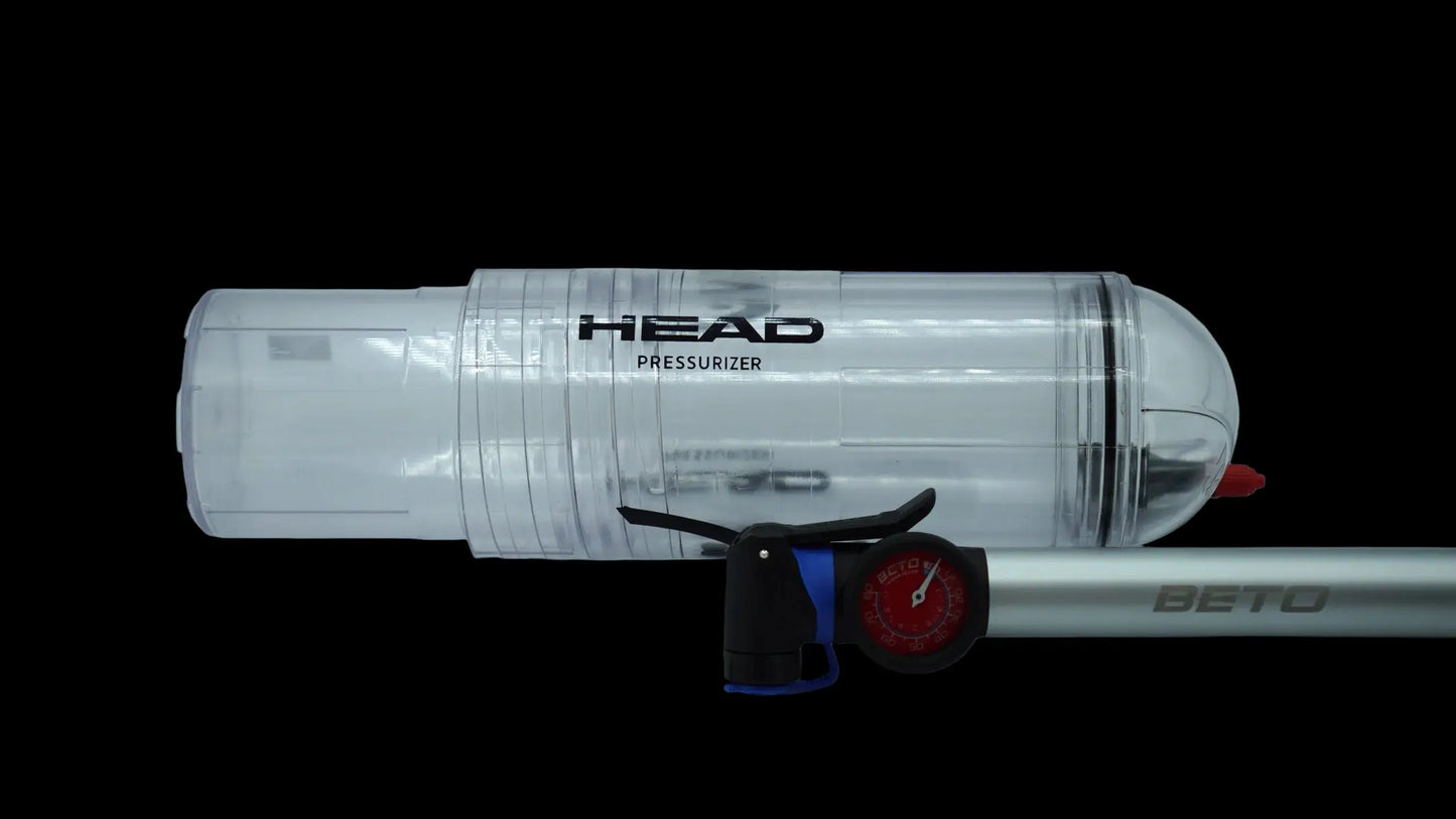HEAD X4 ball pressuriser extended tube showing internal chamber for restoring padel and tennis ball pressure